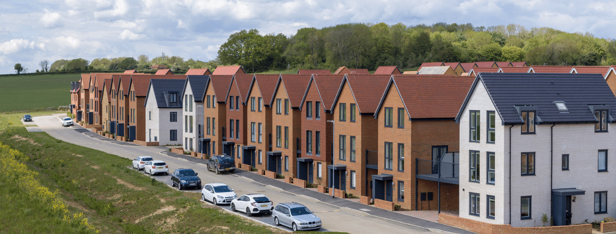 Aerial view of houses at Chilmington Green